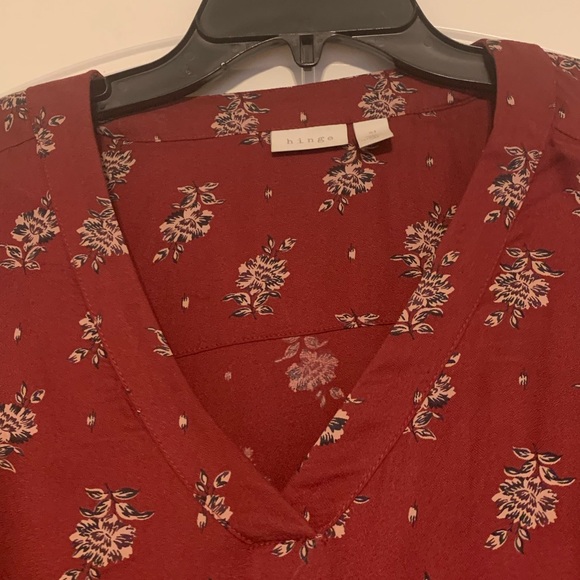 Hinge x Nordstrom Lace Stripe V-Neck Long Sleeve Burgundy Floral Blouse Size: XL - Picture 5 of 8